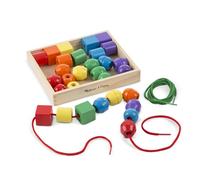 Melissa & Doug Perline Grandi in Legno da Infilare - Cassetta in Legno con Perline Colorate, Gioco di Incastri, Giochi Montessori Educativi, Regalo per Bambini e Bambine, 3+ Anni