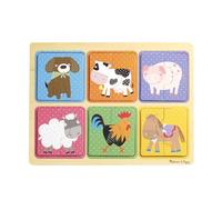 Melissa & Doug - Puzzle in Legno: Amici della Fattoria, 6 Puzzle da 2 Pezzi con Animali, per Bambini 2+ Anni, 41363