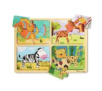 Melissa & Doug - Puzzle in Legno, Quattro Puzzle da 4 Pezzi, Tema Animali: Pesce, Giraffa, Zebra e Ghepardo, per Bambini 2+ Anni, 41362