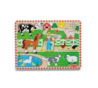 Melissa & Doug Tavola Puzzle Sonora in Legno, Imparare a Conoscere gli Animali della Fattoria, 8 Pezzi, Gioco Educativo, Sviluppo Attivita' Cognitive, 2+, Regalo Bambini Bambine
