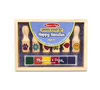 Melissa & Doug Timbri con Manico per Bambini - Set 6 Timbrini e Stampini in Legno, Lavoretti Creativi, Inchiostro Lavabile, Regalo per Feste, per Bambini, 4+ Anni