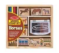 Melissa & Doug Wooden Stamp Activity Set: Horse Stable - 10 Stamps, 5 Colored Pencils, 2-Color Stamp Pad
