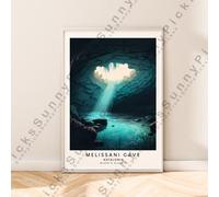 Melissani Cave Cefalonia Stampa da Viaggio Poster Illustrazione Art Decoro