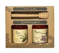 Melissokomiki Dodecanese Set Regalo Miele Greco con Tuffatore, 2 x 130 g - Miele di Timo e Pino da Rodi, Aromatico e Naturale, Perfetto per Colazione, Dolci e Degustazione