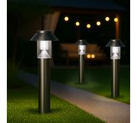 MeLiTec 3er Set LED Solare Luci da Giardino SO06-1 Acciaio Inox Opaco Spazzolato
