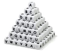 Melius 110 perline in silicone con lettere da 12 mm dalla A alla Z (extra per le vocali), a forma di lettere, quadrate, uniformi e precise, per fare braccialetti, portachiavi, cordini per collane