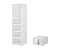 Melivarone Pratica scarpiera con coperchio, salvaspazio, per scarpe fino a 46, porta trasparente e design bianco, ideale come organizer per scarpe e scatole impilabili per la casa (sei piani)