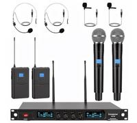 MELKESDE Innopow - Sistema microfono wireless a 4 canali, microfono senza fili in metallo, 4 microfoni a mano, lunga distanza 45-60 m, frequenza fissa, 16 ore di utilizzo per karaoke, chiesa