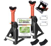 Melko 3000 kg di sostegno con paletta di sicurezza e 2 cuscinetti in gomma, portata 3 T, in ghisa, cavalletti di sostegno per auto, 9 livelli, regolabile in altezza 28-42,5 cm, 2 pezzi x 3 tonnellate