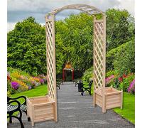 Melko Arco per rose in legno, supporto per piante rampicanti, pergola, arco da giardino, con 2 vasi