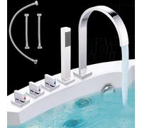 melko Doccette Set Rubinetto Per Vasca Da Bagno, cromato, materiale per il montaggio - Elegante, senza tempo e arredamento moderno, quadrato, Chrom, 5 Loch
