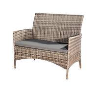 Melko Panchina da Giardino in Polyrattan con Cuscino, Colore Grigio, Dimensioni 108 x 51 x 89 cm, Struttura in Metallo