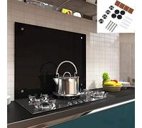 Melko®, parete da cucina in vetro, paraschizzi per piano cottura, vetro di sicurezza ESG da 6 mm, lasta in vetro conmateriale di fissaggio, Nero , 90 x 60 cm