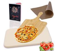 Melko Pietra per pizza per forno e barbecue a gas, set da 4 pezzi, con pala per pizza, pellicola per cottura continua, pietra per pizza in cordierite, per pavimenti croccanti, mattoni per forno e pane