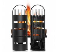 Melko Set di accessori per caminetto 6 pezzi con pratico contenitore per cucina e casa, set di strumenti per caminetto con supporto, nero, set di pulizia per caminetto