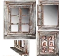 Melko Specchio da parete con persiane, 64 x 54 cm, finestra a specchio shabby chic, con mensola, ante della finestra, utilizzabile come cornice fotografica, 13 x 13 cm