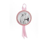 Mella Kids - Capoculla Neonato Regalo per Nascita Bimba Bimbo, Medaglione Culla Neonato, Coccarda per Carrozzina Portafortuna Neonato, Disponibile in Due Disegni e Vari Colori (Sacra Famiglia Rosa)