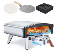 MELLCOM Forno per pizza a gas da 50,8 cm, manico estraibile e pietra per pizza rotante automatica a 360°, inclusa pala per pizza, borsa per il trasporto, forno portatile in acciaio inox per pizza