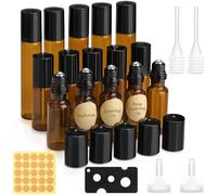 MELLIEX 15 Pezzi Roll On Vuoto per Oli Essenziali, 10/5ml Marrone Roll On Bottiglia Boccette Vuote Contenitore con Sfera in Acciaio Inossidabile per Profumi Aromaterapia Massaggio