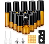 MELLIEX 15 Pezzi Roll On Vuoto per Oli Essenziali, 5/2ml Marrone Roll On Bottiglia Boccette Vuote Contenitore con Sfera in Acciaio Inossidabile per Profumi Aromaterapia Massaggio