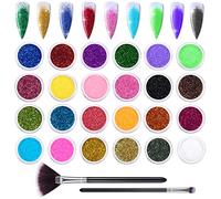 MELLIEX 24 Pezzi Glitter per Unghie, Paillettes Polvere Glitter per Unghie Glitter Cosmetici per Viso Corpo Nail Art Decorazioni, con Strumenti per Pennelli