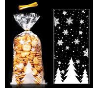 MELLIEX 50 Pezzi Sacchetti per Biscotti a Forma di Fiocco di Neve Taglia Unica Sacchetti di cellophane Trasparente Sacchetti per Barrette di Caramelle con Lacci per la Festa di Natale