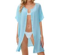 MELLIEX Abito da Spiaggia da Donna Copricostume da Bikini Poncho da Spiaggia Abbottonato Pareo Manica Corta Costume da Bagno Ampio Tunica da Spiaggia Camicia Copricostume, Blu-M
