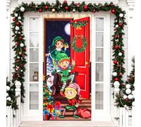 MELLIEX Copri Porta Natalizio, Decorazioni Natalizie per Porta Copertura Divertente Elfi Babbo Natale Appendere Ingresso Banner Copriporta Natalizio per Casa, 90 x 185cm, 90 x 200 cm
