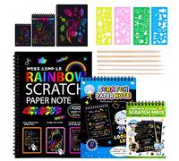 MELLIEX Scratch Art Notes per Bambini, Set di 3 Blocco da Disegno Arcobaleno Scratch Paper con 6 Penne Stilografiche In Legno e 4 Righelli Da Disegno per Disegni, Giochi e Scrittura