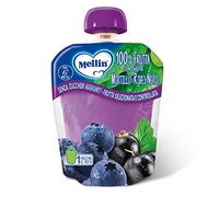 Mellin, Pouch Merenda 100% Mirtillo e Ribes Nero con Carota - 6 Confezioni da 90 gr
