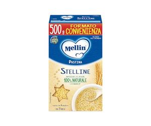 Mellin, Stelline Pastina a base di Farina di Grano Tenero e Vitamina B1, per Bambini dal 5° Mese Compiuto - Confezione da 500 grammi