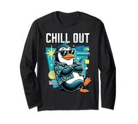 Mellow Penguin Tropical Shirt Retro Geometric Art Maglia a Manica