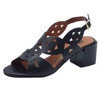 Melluso K35135D Nero Sandali per Donna in Pelle laserata con Tacco Medio e fibbietta (Taglia 36)