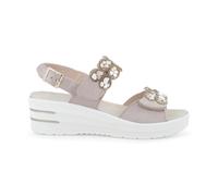 Melluso Sandal Donna Beige con Applicazioni Gioiello e Zeppa