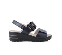 Melluso Sandalo in Pelle Blu Navy con Zeppa e Maxi Fibbia 019227q 41