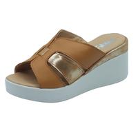 Melluso Walk 019218 Cuoio Sandali scalsati per Donna in pelle con zeppa alta