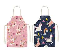 mellystore 2PCS Grembiule Cucina Bambini Unicorno Grembiule per Bambini Pittura Grembiule per Bambini Cucina per Ragazze Ragazzi Cucinare Pittura Artigianale Nero Rosa (8-12 Anni)