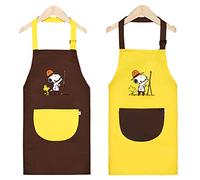 mellystore 2pcs Grembiule Pittura Bambini con Tasche Grembiuli Impermeabili Bambini Divertente Grembiuli per Bambini Regolabile per Cucinare Cottura Pittura Artigianato(Giallo e Caffè, 6-9 Anni)