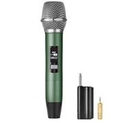 Meloace Microfono wireless ricaricabile, microfono UHF in metallo con ricevitore da 1/4", plug and play per karaoke, lezioni, performance sul palco, sistema PA (verde)