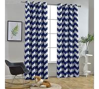Melodieux Chevron Tende oscuranti con Occhielli, Poliestere e Misto Poliestere, Navy, 52x84 inch