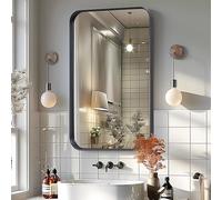 Melodieux Specchio Nero per Bagno da Appoggio per Parete, 50x75 cm, Specchio da Parete Rettangolare con Telaio in Metallo, Decorativo per Camera da Letto, Soggiorno, Ingresso, Orientabile
