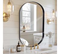 Melodieux Specchio da bagno nero da parete, 55 x 75 cm, con cornice in metallo, ovale, specchio decorativo per camera da letto, soggiorno, ingresso orizzontalmente o verticalmente