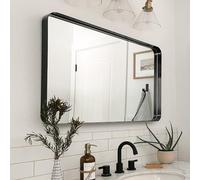 Melodieux Specchio da bagno nero da parete, 60 x 90 cm, con cornice in metallo, rettangolare, specchio decorativo per camera da letto, soggiorno, ingresso orizzontalmente o verticalmente