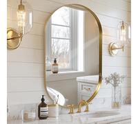 Melodieux Specchio da parete 60 x 90 cm, colore oro, ovale, da appendere alla parete, orizzontale o verticale, per camera da letto, soggiorno, corridoio