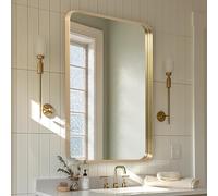 Melodieux Specchio da parete 60x90cm Oro Specchio rettangolare Specchio da bagno Specchio decorativo da appendere alla parete Orizzontale o Verticale per Camera da letto Soggiorno Corridoio