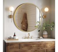 Melodieux Specchio da parete rotondo da 60 cm, cerchio dorato, da appendere, specchio decorativo da parete, per bagno, soggiorno, corridoio