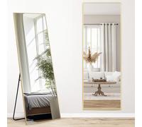 Melodieux Specchio per tutto il corpo, 147 x 44 cm, lunghezza completa, moderno, grande specchio indipendente, dorato, cornice in alluminio, per soggiorno, camera da letto