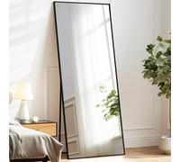 Melodieux Specchio per tutto il corpo, 180 x 76 cm, lunghezza intera, grande specchio autoportante, cornice in alluminio nero, da appendere a parete, specchio per soggiorno, camera da letto
