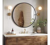 Melodieux Specchio rotondo da parete 76 cm nero cerchio appeso specchio decorativo da parete per bagno soggiorno corridoio