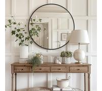 Melodieux Specchio rotondo da parete, 90 cm, cerchio nero, decorativo, da appendere alla parete, per bagno, corridoio, camera da letto, soggiorno